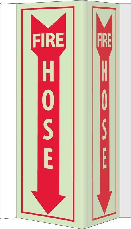AccuformNMC GLV45 3-View Glow Fire Hose Sign, 16" x 9", Rigid Vinyl 3mm