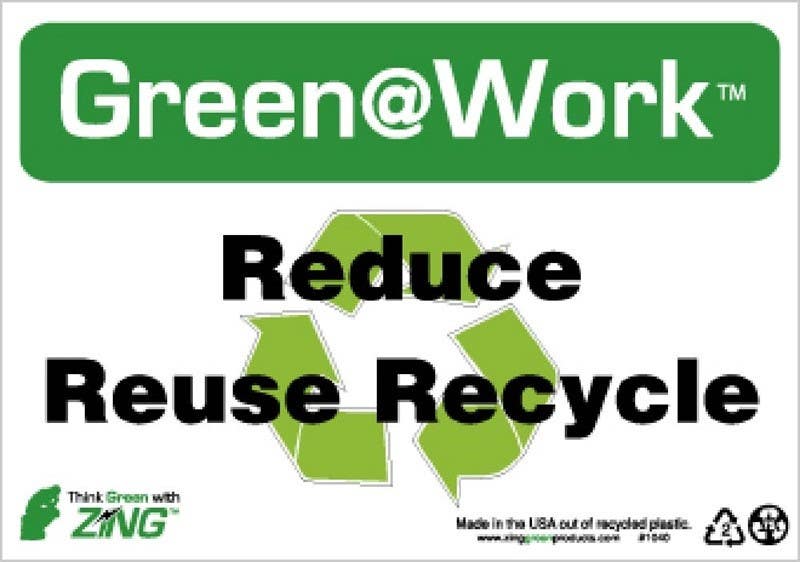 AccuformNMC GW1040 Reduce Reuse Recycle Sign, 7" x 10", Recycle Plastic