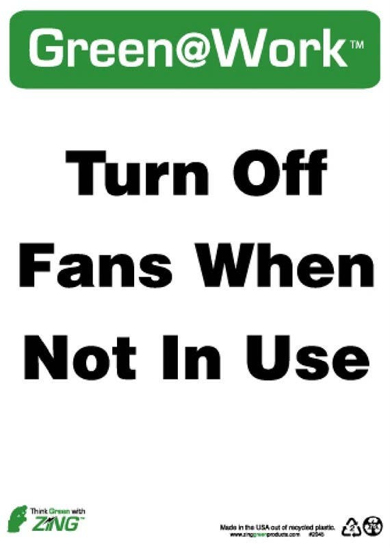 AccuformNMC GW2045 Turn Off Fans When Not In Use Sign, 14" x 10", Recycle Plastic