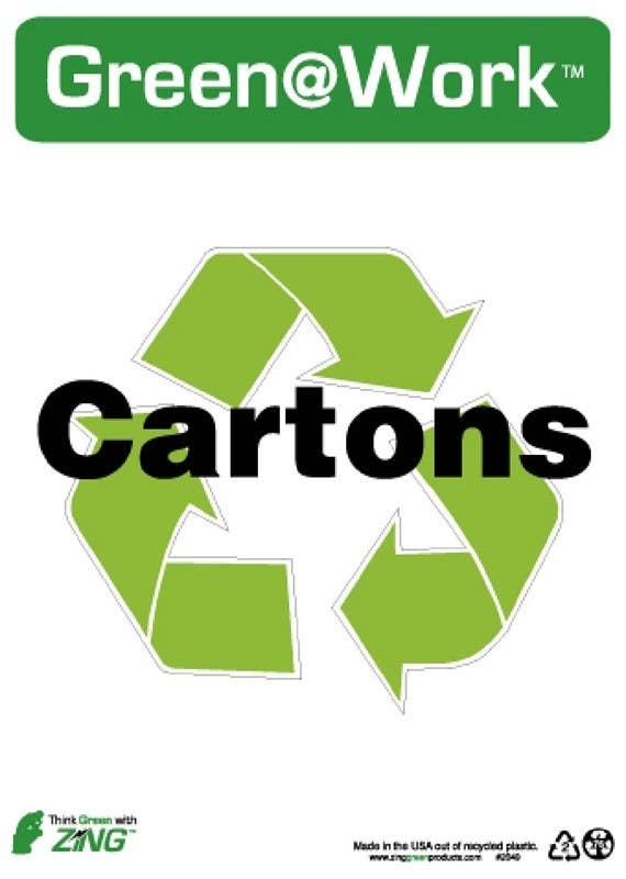 AccuformNMC GW2049 Cartons Sign, 14" x 10", Recycle Plastic