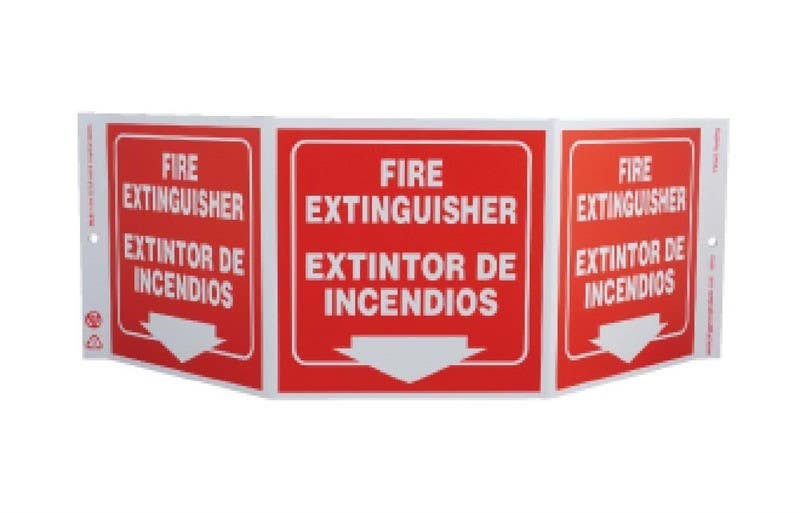 AccuformNMC GW3053 Tri-View Fire Extinguisher Extintor De Incendios Sign, 7.5" x 20", Recycle Plastic