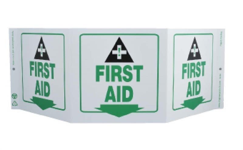 AccuformNMC GW3056 Tri-View First Aid Sign, 7.5" x 20", Recycle Plastic