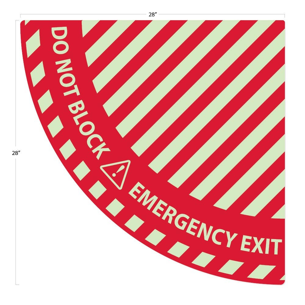 AccuformNMC GWFS Glow Quater Circle Door Swing Floor Sign, Emergency Exit Sign, 28" x 28"