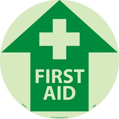 AccuformNMC GWFS Glow Walk On Floor Sign, First Aid, 17" Dia.