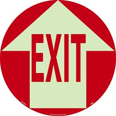 AccuformNMC GWFSM9 Glow Walk On Floor Sign, Exit w/ Arrow, Walk On Glow Smooth, 17" Dia.
