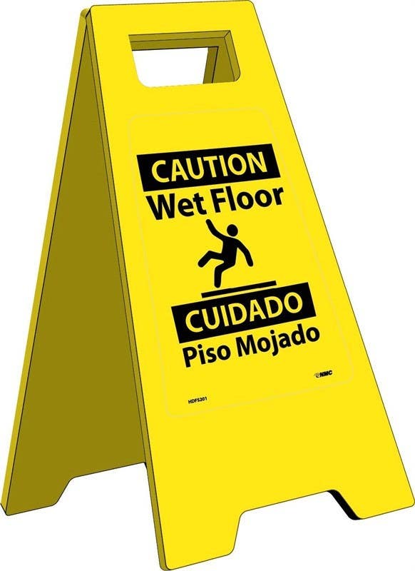 AccuformNMC SBPFW424 OSHA Caution Bilingual 2 X Fold-Ups, Wet Floor, Bilingual, 25" x 12"