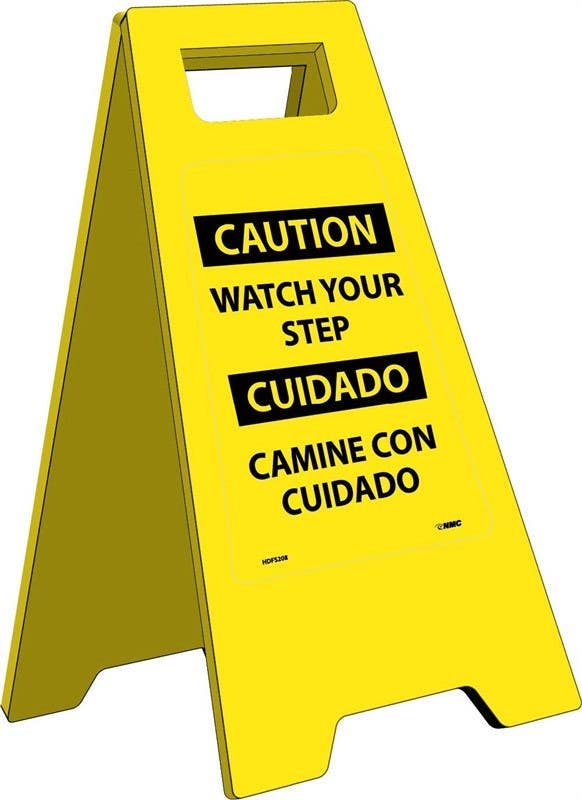 AccuformNMC HDFS208 Caution Watch Your Step - Bilingual, Heavy Duty Floor Stand, 24.63" x 10.75"