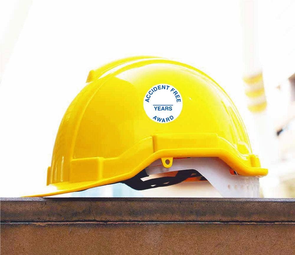 AccuformNMC HH111 Accident Free ___ Years Award Hart Hat Emblem, 2" Dia, Adhesive Backed Vinyl, 25/Pk