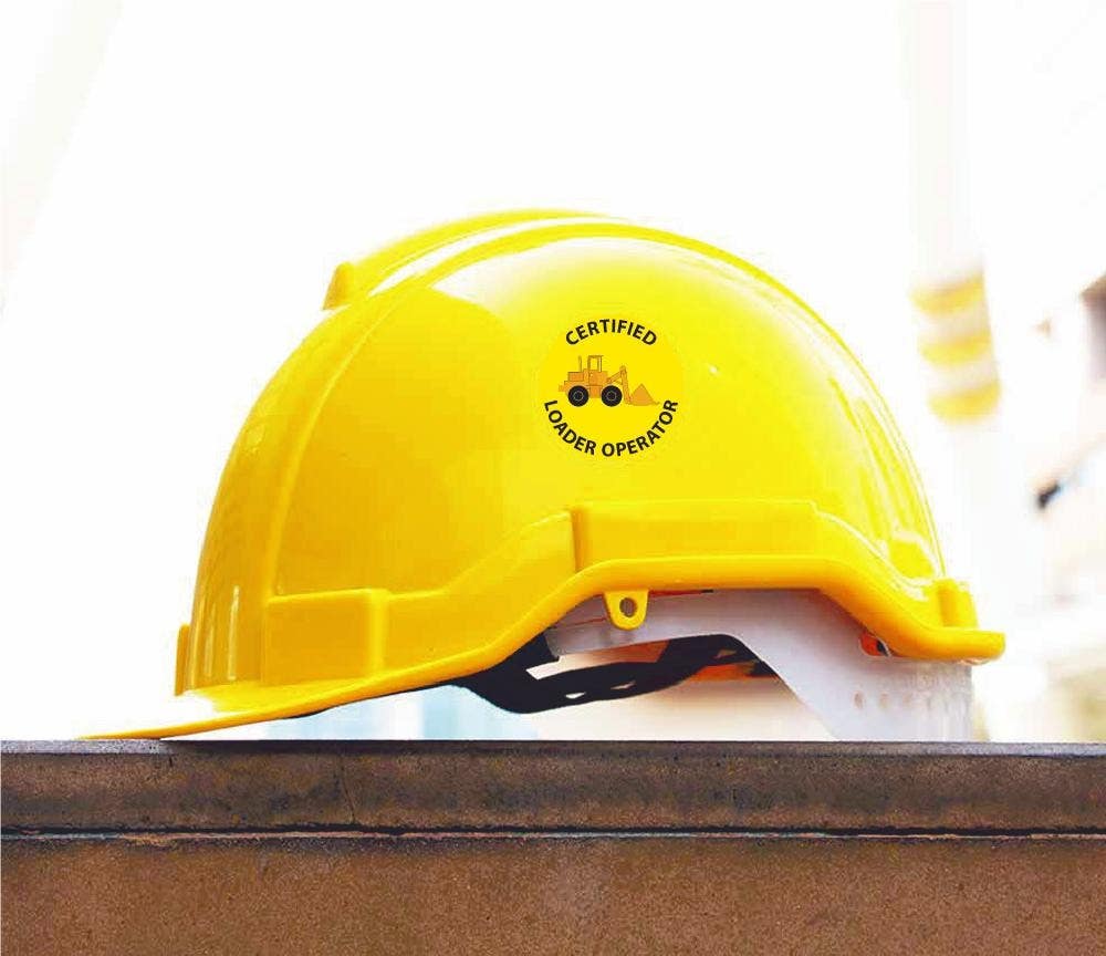 AccuformNMC HH113 Certified Loader Operator Hard Hat Emblem, 2" Dia, Adhesive Backed Vinyl, 25/Pk