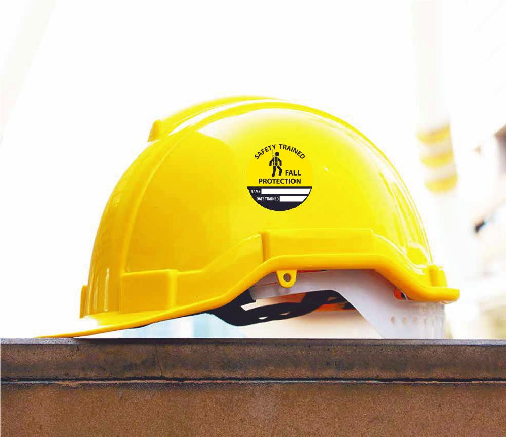 AccuformNMC HH14 Safety Trained Fall Protection Trained Hard Hat Emblem, 2" Dia, 25/Pk