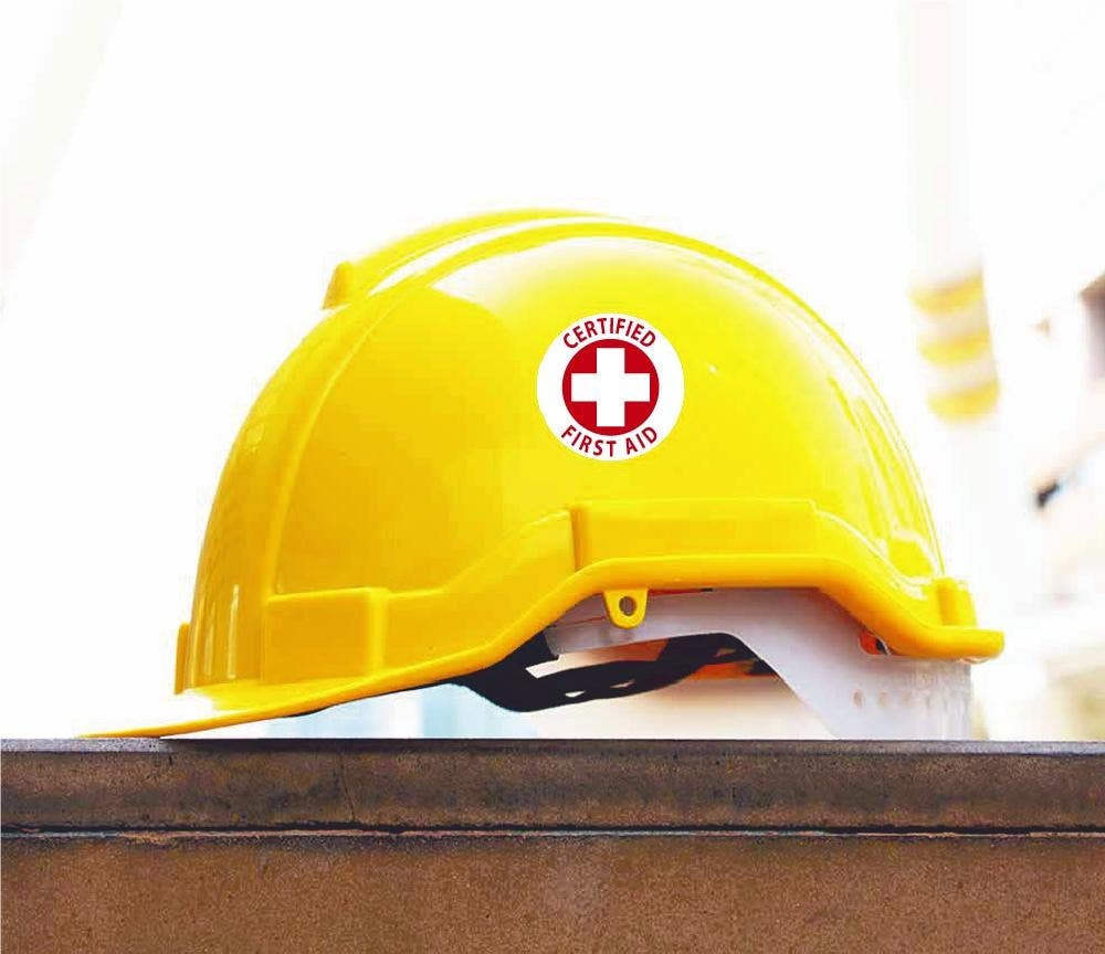AccuformNMC HH35R Certified First Aid Hard Hat Emblem, Reflective Vinyl Sheeting, 2" Dia, 25/Pk
