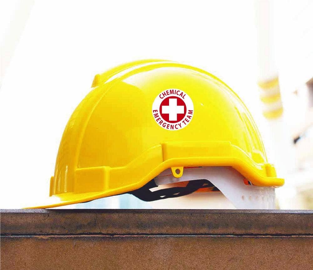 AccuformNMC LHTL111 Hard Hat Stickers, Chemical Emergency Team, Adhesive Vinyl, 2-1/4", 10/Pk