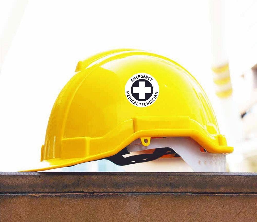 AccuformNMC LHTL119 Hard Hat Stickers, Emergency Medical Technician, Adhesive Vinyl, 2-1/4", 10/Pk