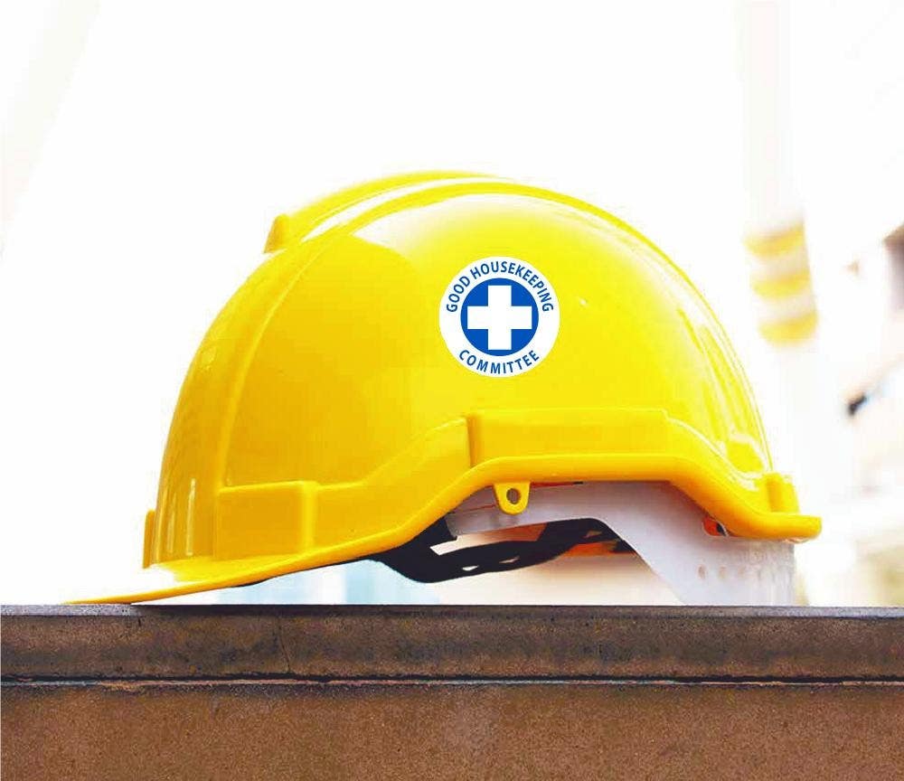 AccuformNMC LHTL125 Hard Hat Stickers, Good Housekeeping Committee, Adhesive Vinyl, 2-1/4", 10/Pk
