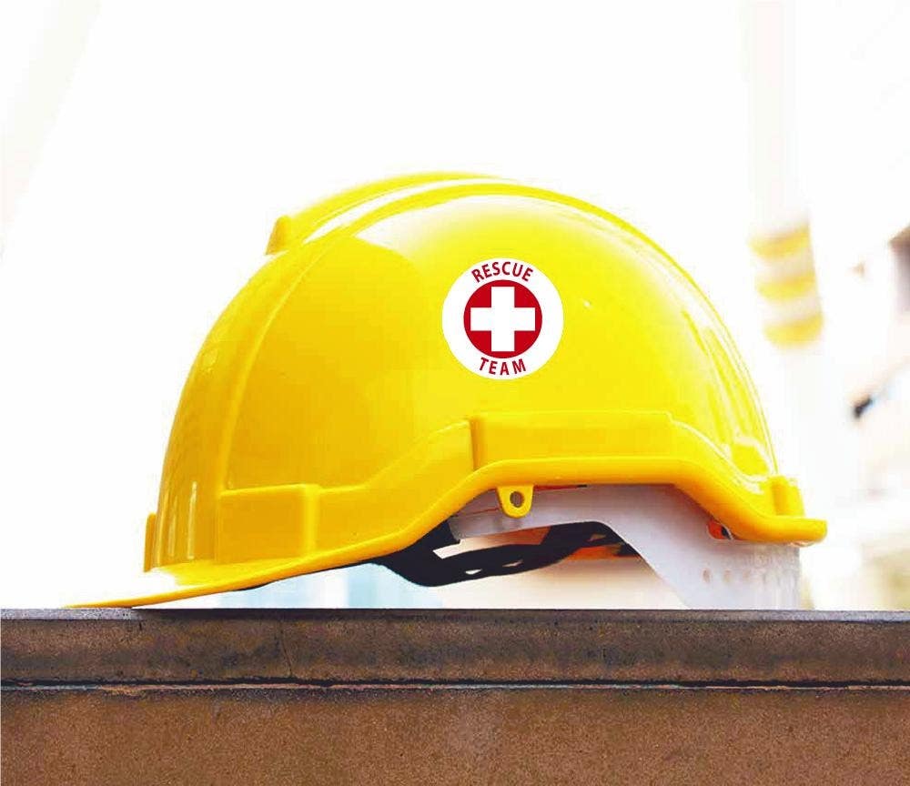 AccuformNMC LHTL159 Hard Hat Stickers, Rescue Team, Adhesive Vinyl, 2-1/4", 10/Pk