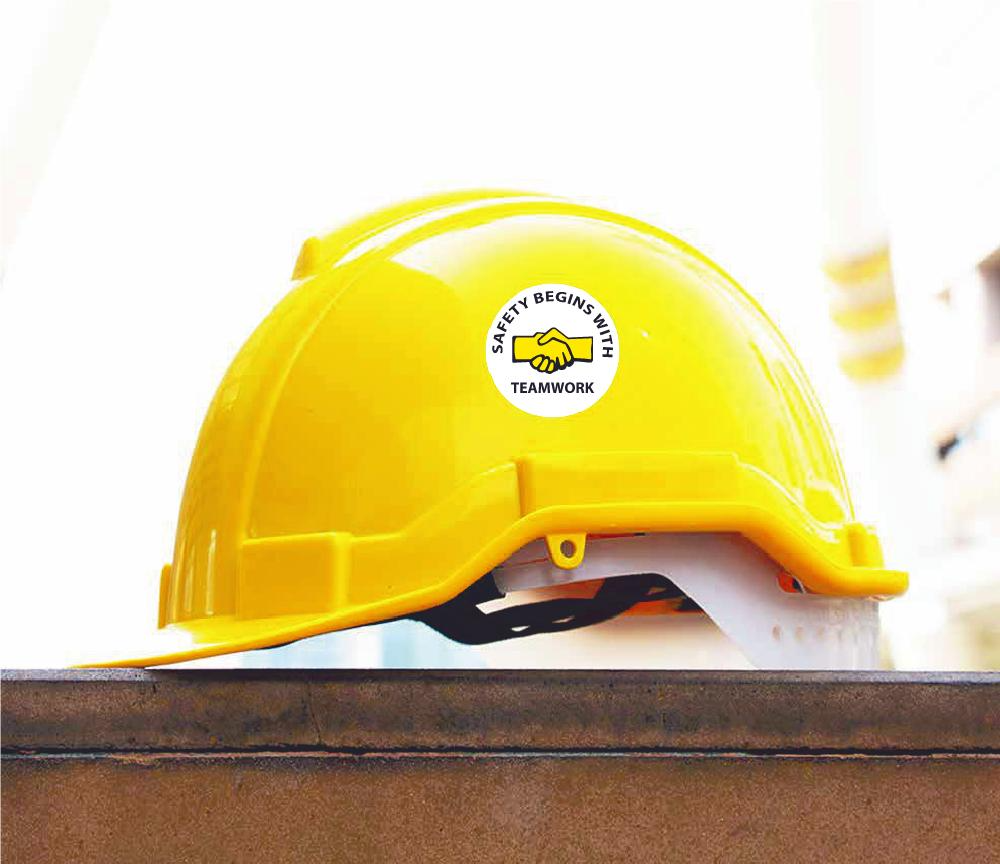 AccuformNMC LHTL171 Hard Hat Stickers, Safety Begins With Teamwork, Adhesive Vinyl, 2-1/4", 10/Pk