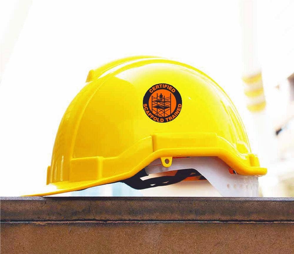 AccuformNMC HH Certified Scaffold Trained Hard Hat Emblem, 2" Dia, 25/Pk