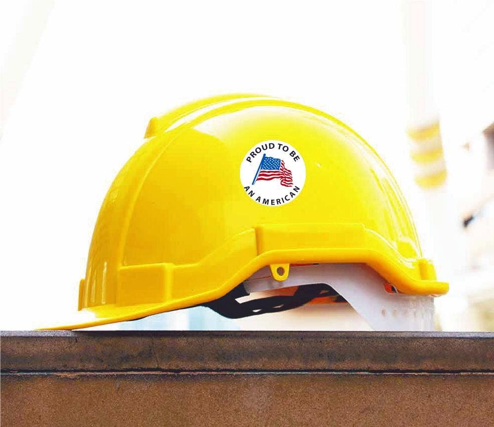 AccuformNMC HH76 Proud To Be An American Hard Hat Emblem, 2" Dia, Adhesive Backed Vinyl, 25/Pk