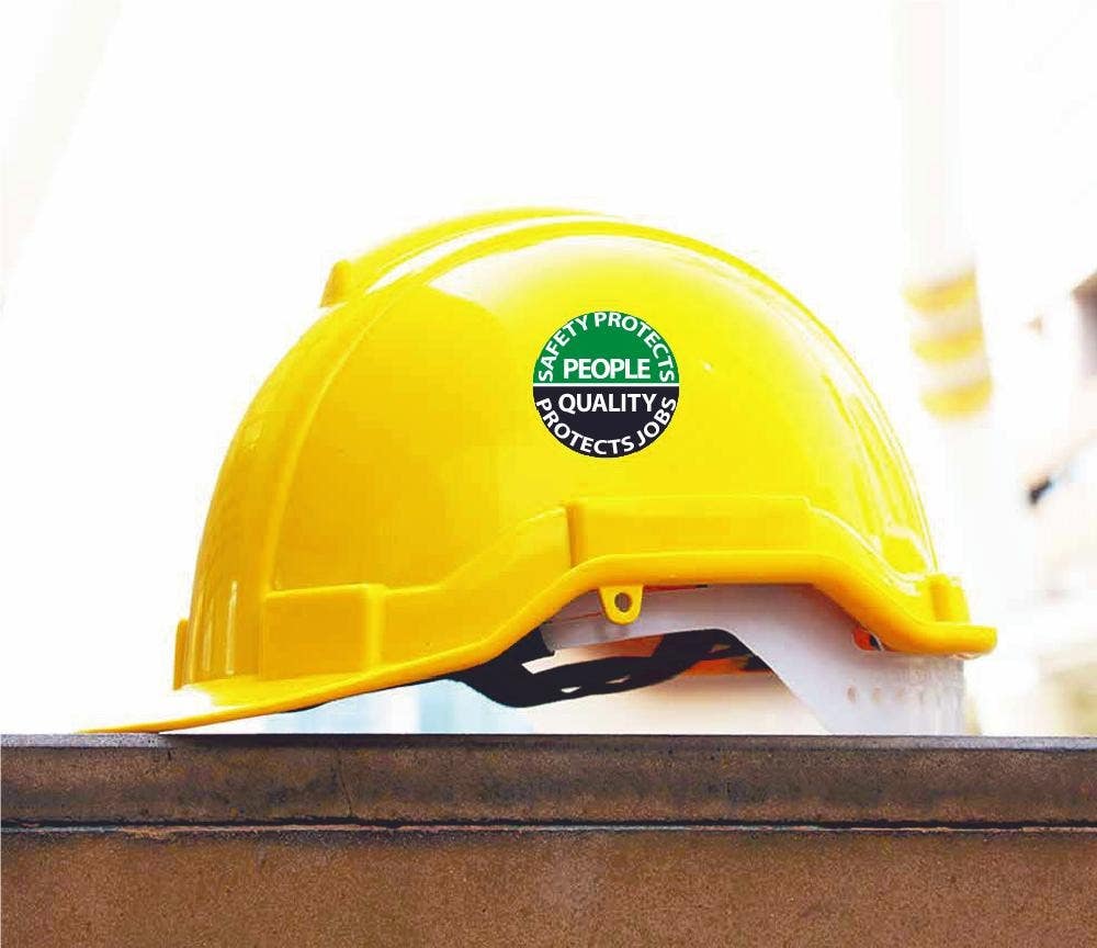 AccuformNMC LHTL304 Hard Hat Stickers, Safety Protects People, Quality Protects Jobs, Adhesive Vinyl, 2-1/4", 10/Pk