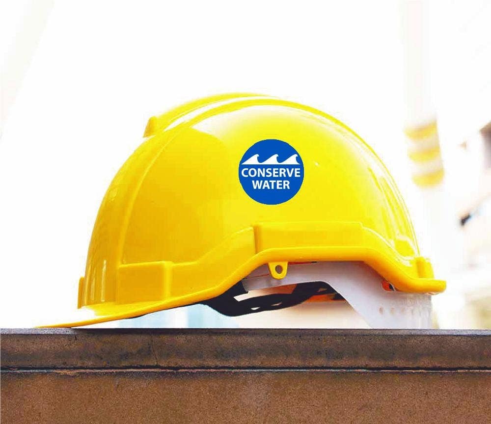 AccuformNMC HH93 Conserve Water Hard Hat Emblem, 2" Dia, Adhesive Backed Vinyl, 25/Pk