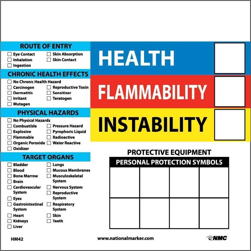 AccuformNMC HM42 Write On Color Bar Right-To-Know Label, 6" x 6", Adhesive Backed Vinyl, 10/Pk