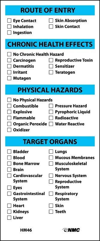 AccuformNMC HM46 Target Organ Effective Label, 6" x 2.50", Adhesive Backed Vinyl, 10/Pk