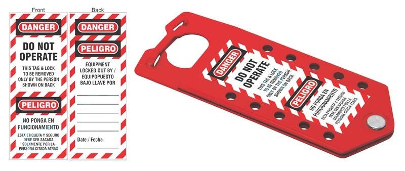 AccuformNMC HTCD Hasp/Tag Combo Device, Red, Aluminum, 3" x 7.5" w/ 1" Jaw Diameter