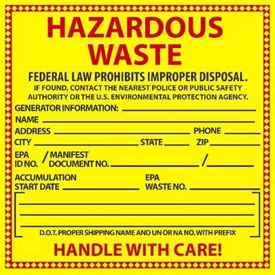 AccuformNMC HW10 Hazardous Waste Hazmat Label, 6" x 6", 500/Roll
