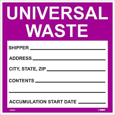 AccuformNMC HW30 Hazardous Materials Shipping Label, Universal Waste, 6" x 6"