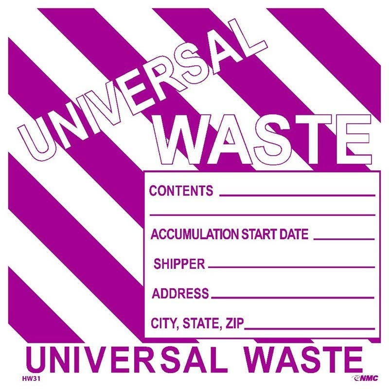 AccuformNMC MHZW Safety Label, Universal Waste