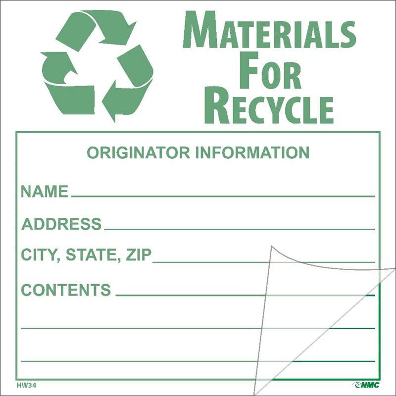 AccuformNMC HW34SL100 Self-Laminating Label, Materials For Recycle, 6" x 6", PS Vinyl, 100/Box
