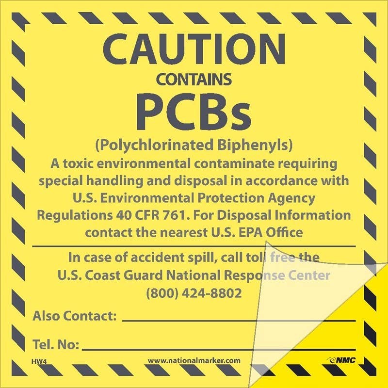 AccuformNMC MHZW PCB Label, Caution - Contains PCBs, Adhesive-Poly Sheet, 25/Pk