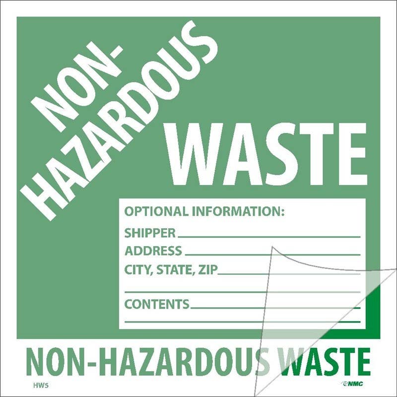 AccuformNMC HW5SL5 Self-Laminating Labels, Non-Hazardous Waste, 6" x 6", PS Vinyl, 5/Pk