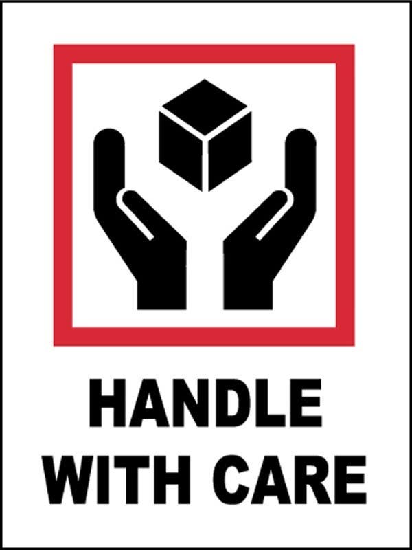 AccuformNMC IHL7AL International Shipping Label, Handle With Care, 4" x 3", PS Paper, 500/Roll