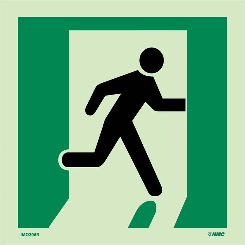 AccuformNMC MLMR153 IMO Evacuation & First Aid Sign, Exit Right, 6" x 6"