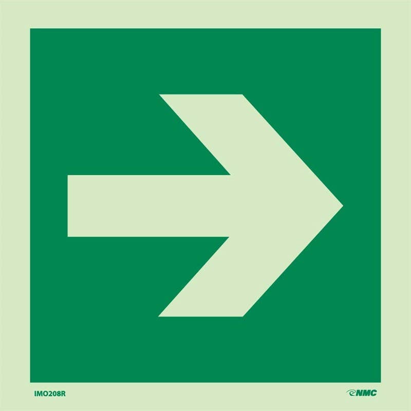 AccuformNMC MLMR142 IMO Evacuation & First Aid Sign, Directional Arrow Straight, 6" x 6"