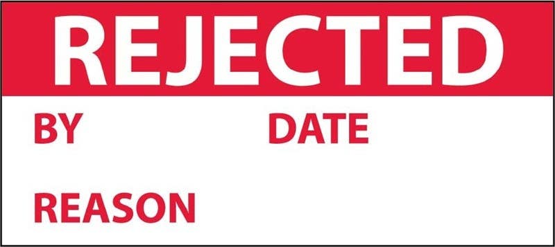 AccuformNMC LPC Production Control Labels, Rejected, Adhesive Vinyl, 25/Pk