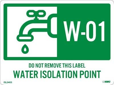 AccuformNMC ISL Energy Isolation - Water Isolation Point Label, Adhesive Backed Vinyl, 10/Pk