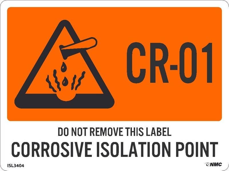 AccuformNMC ISL Energy Isolation - Corrosive Isolation Point Label, Adhesive Backed Vinyl, 10/Pk