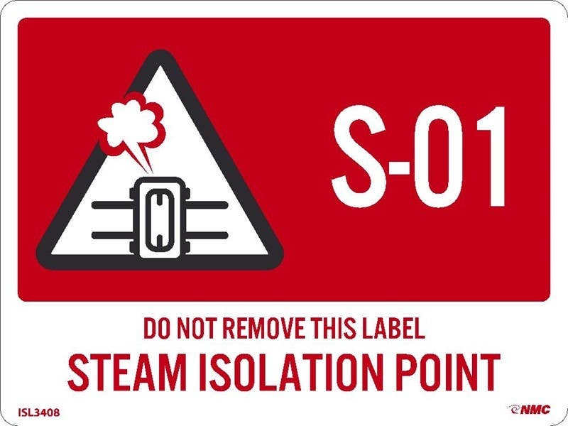 AccuformNMC ISL Energy Isolation - Steam Isolation Point Label, Adhesive Backed Vinyl, 10/Pk