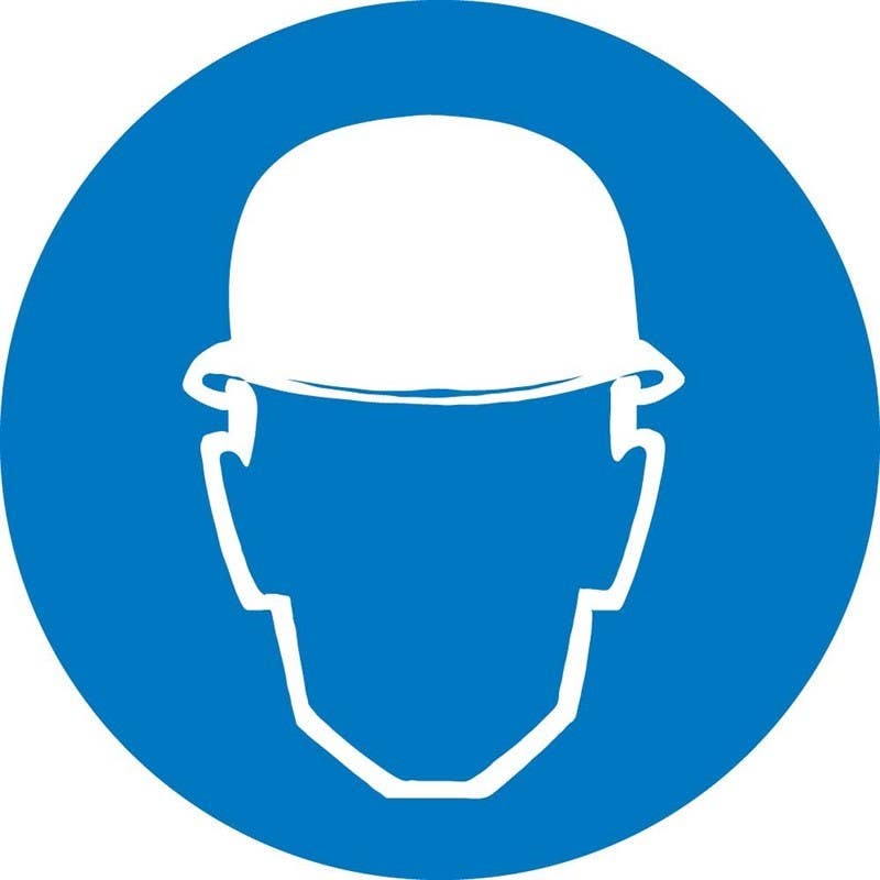 AccuformNMC LSGM ISO Mandatory Safety Label, Wear Head Protection (2011), Adhesive Backed Vinyl