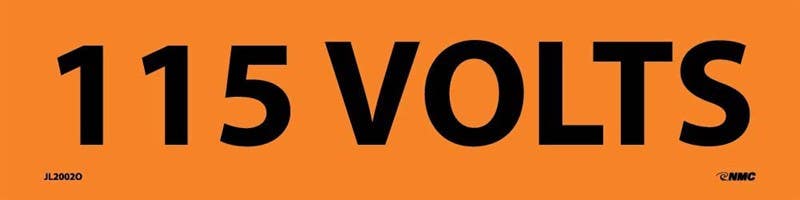 AccuformNMC J2002O 115 Volts Electrical Marker Label, Adhesive Backed Vinyl, 2" x 9", 72/Roll