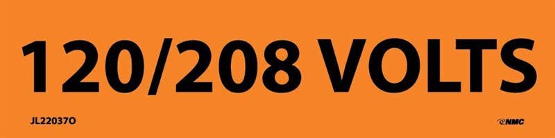 AccuformNMC LELC Voltage Marker, 120/208 Volts, Adhesive Vinyl