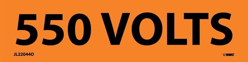 AccuformNMC LELC Voltage Marker, 550 Volts, Adhesive Vinyl