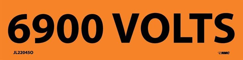 AccuformNMC LELC Voltage Marker, 6900 Volts, Adhesive Vinyl