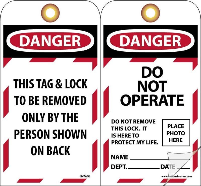 AccuformNMC JMTAG2 Danger Do Not Operate Do Not Remove This Lock Tag, Card Stock Self Laminating, 7.38" x 4", 10/Pk