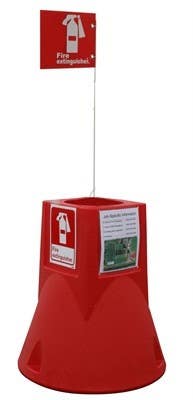 AccuformNMC JSC02 Jobsite Caddy w/6' White Pole & 10" x 7" Alum. Exting. Sign, 29" x 26" Dia, Red