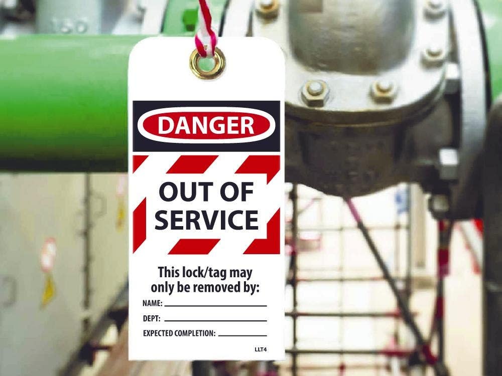 AccuformNMC LLT4 Danger Out Of Service Lockout Tag, Encased Lamination, 6" x 3", 25/Pk