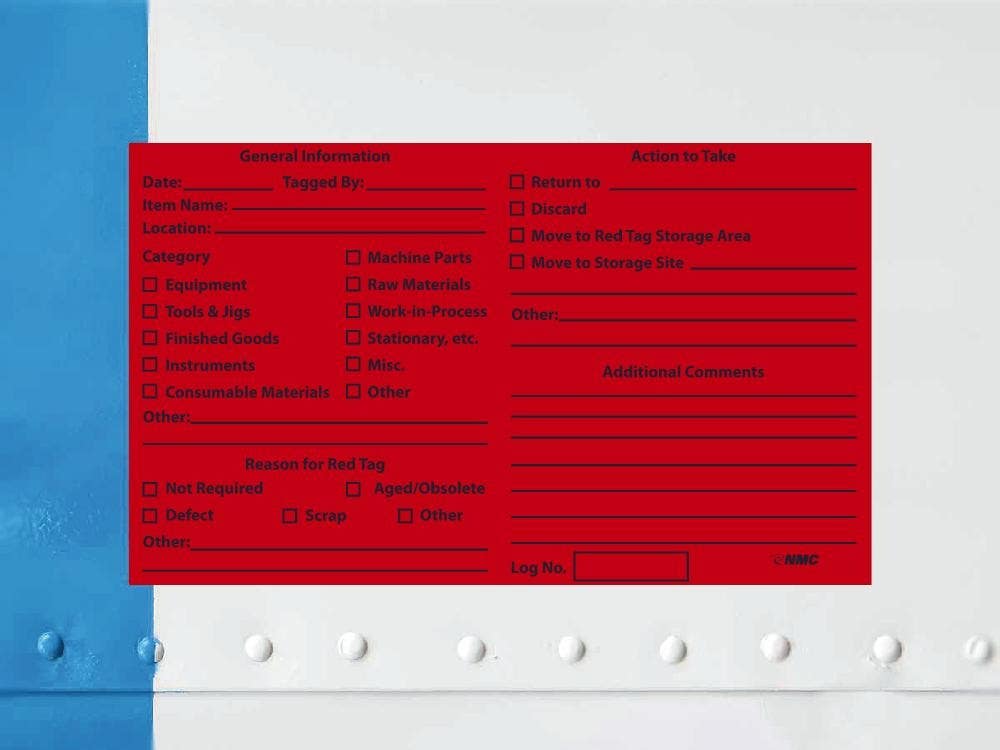 AccuformNMC LN100AP Red Tag Label, Adhesive Backed Vinyl, 3" x 5", 5/Pk