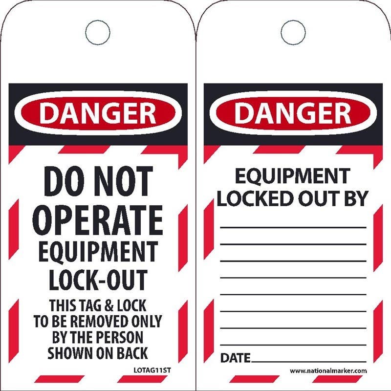 AccuformNMC LOTAG11ST Danger, Do Not Operate Equipment Lock Out Tag, 6" x 3", Synthetic Paper, 25/Pk (Hole)